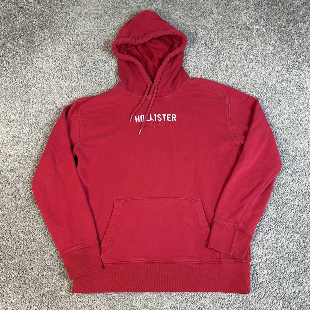 Hollister Hoodie Mens S Red Pullover Hooded Pockets Fleece Embroidered Logo